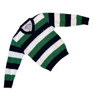 Tommy Hilfiger knit top long sleeved 5T kids green v neck striped sweater